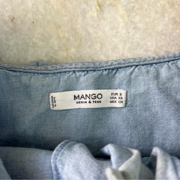 Mango Denim Pearl Ruffle Button Down Coquette Off the Shoulder Tank Top Size XS - Picture 2 of 7